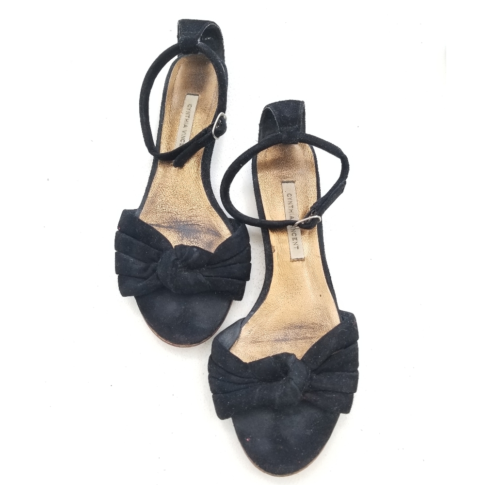Cynthia Vincent Toki Black Suede knot Sandals